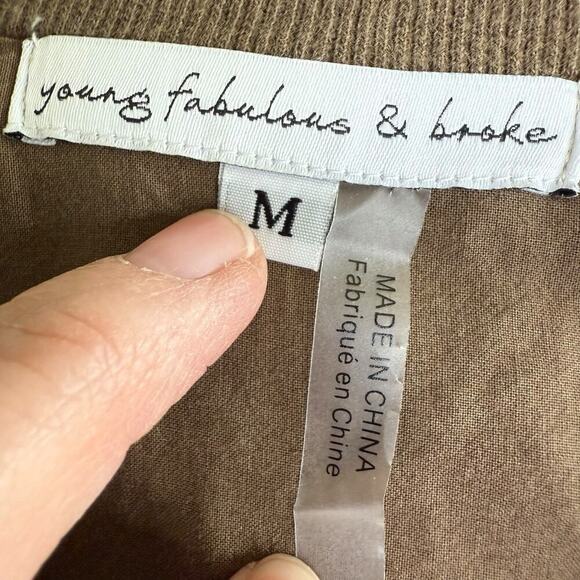 Young Fabulous & Broke Gray Utility Style Cropped Bomber Jacket M Fishingcore - Picture 3 of 9